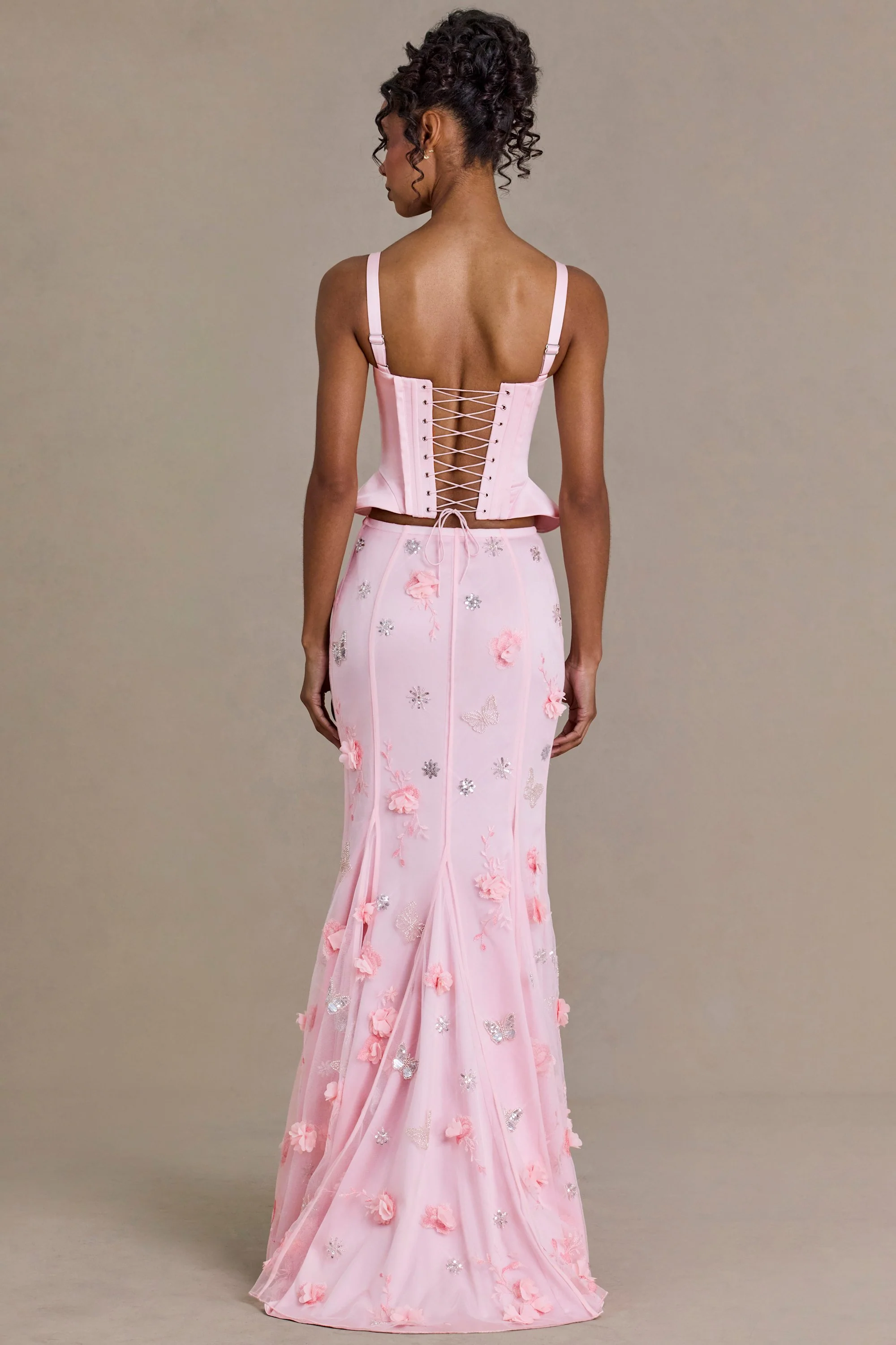 Premium Embellished Tulle Skirt in Baby Pink - Image 3