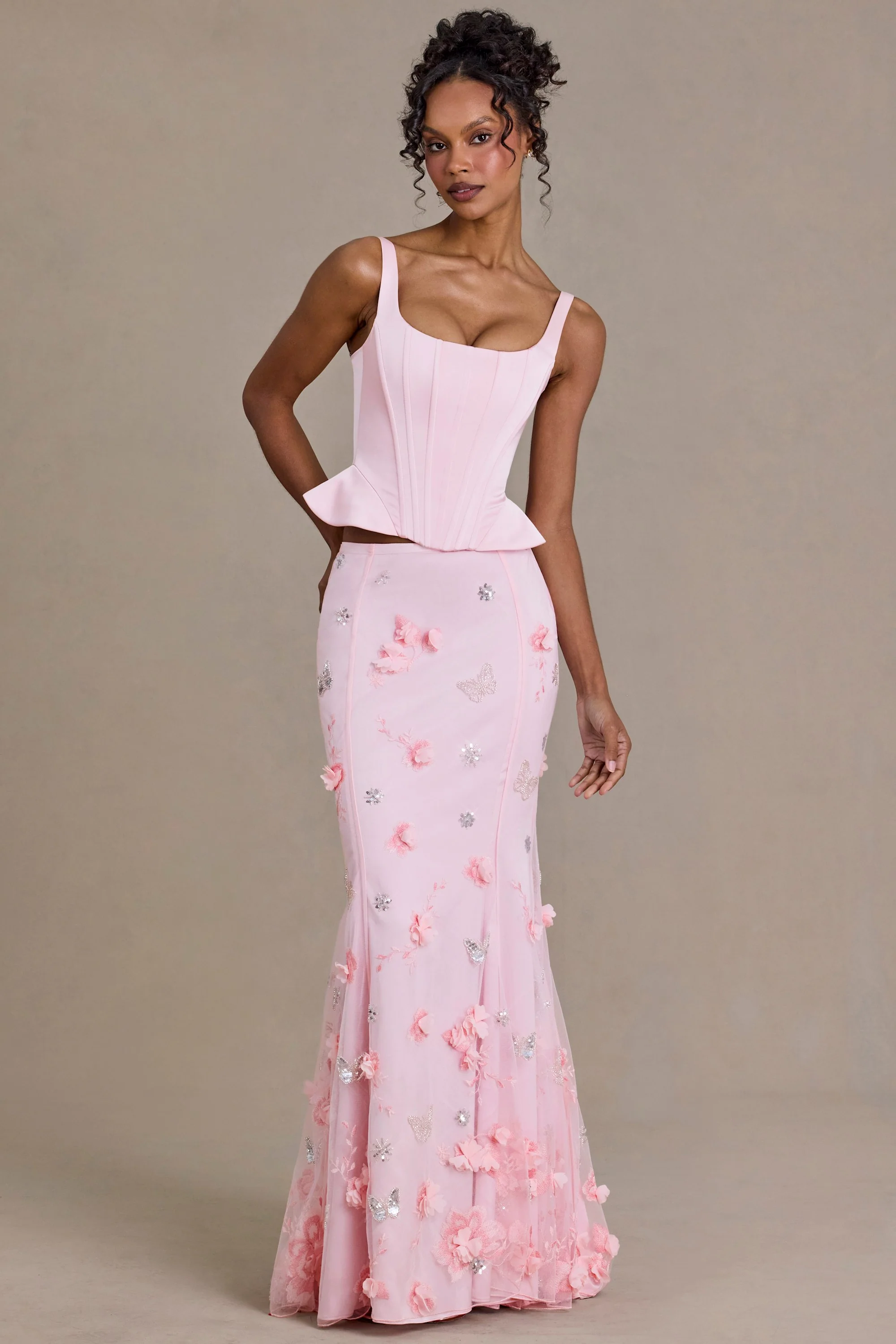 Premium Embellished Tulle Skirt in Baby Pink - Image 4
