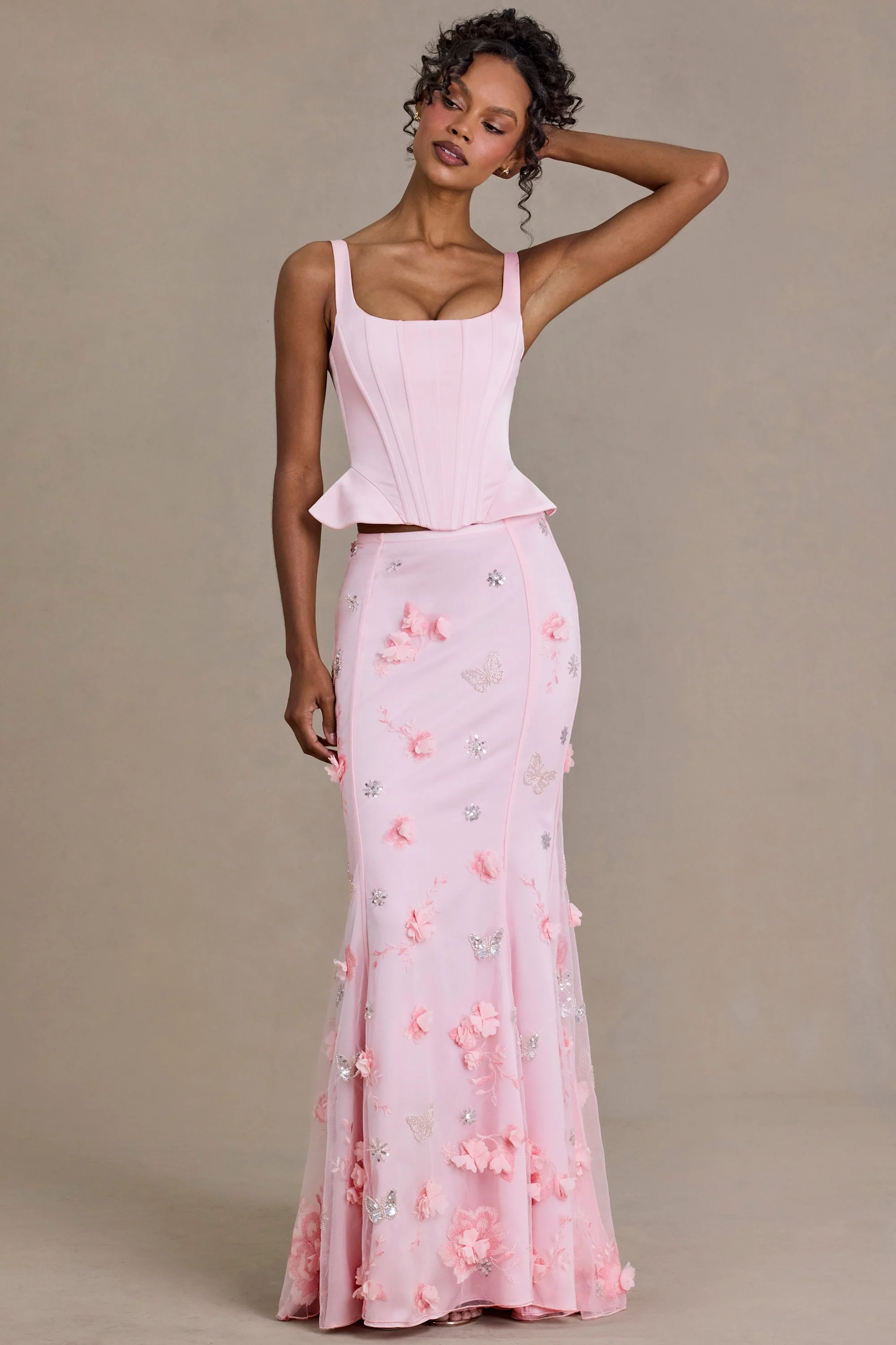 Premium Embellished Tulle Skirt in Baby Pink - Image 6