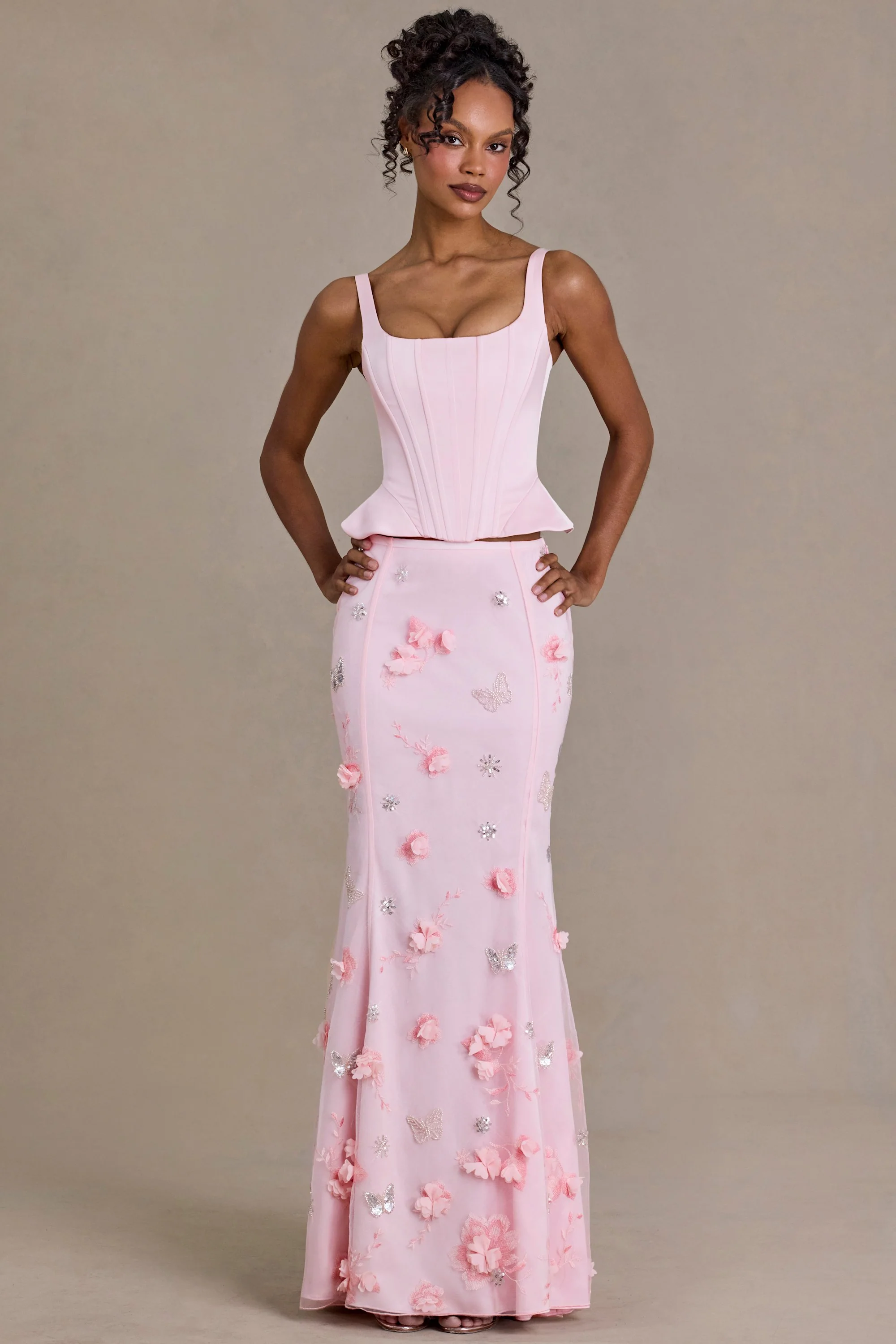 Premium Embellished Tulle Skirt in Baby Pink - Image 7