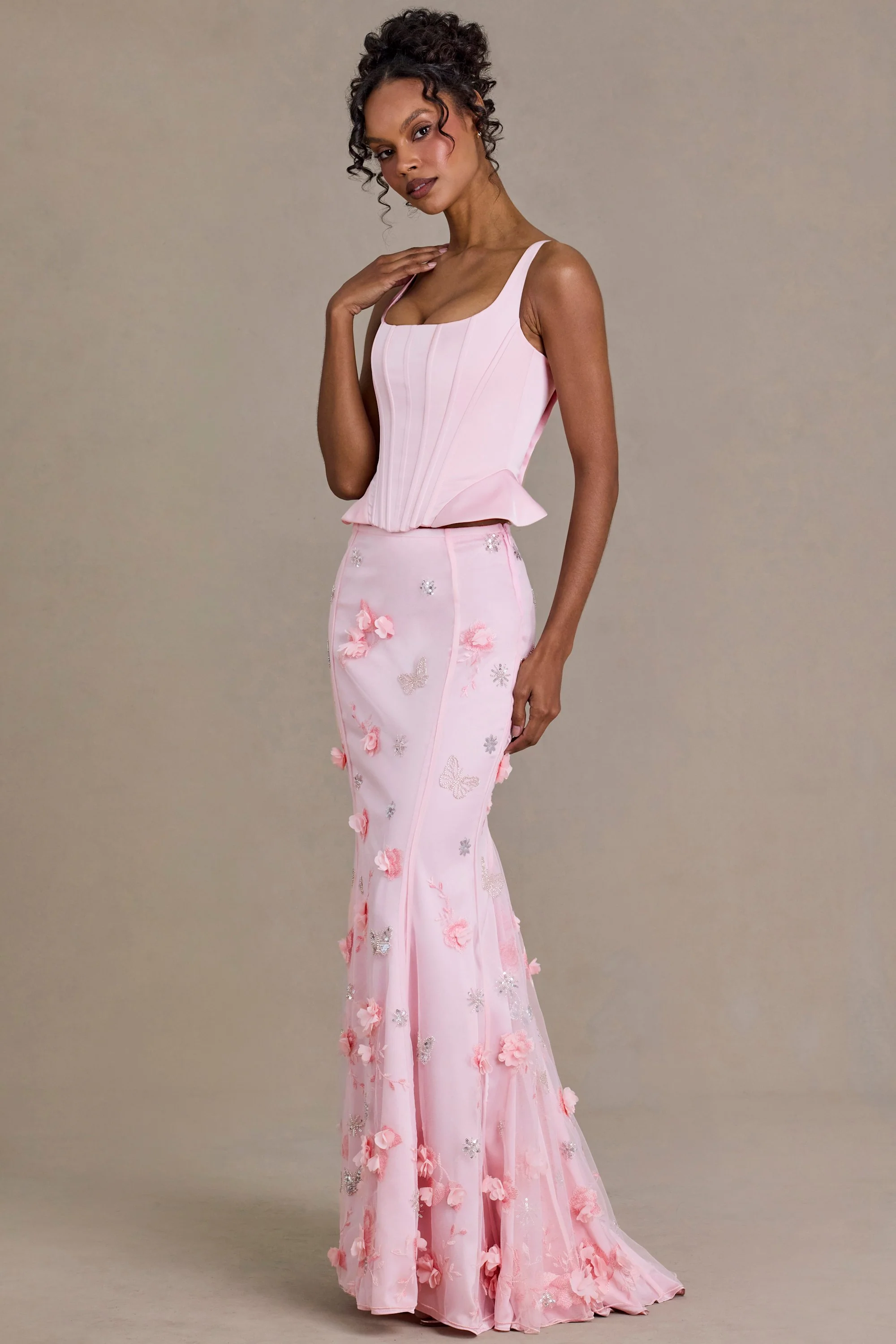 Premium Embellished Tulle Skirt in Baby Pink - Image 8