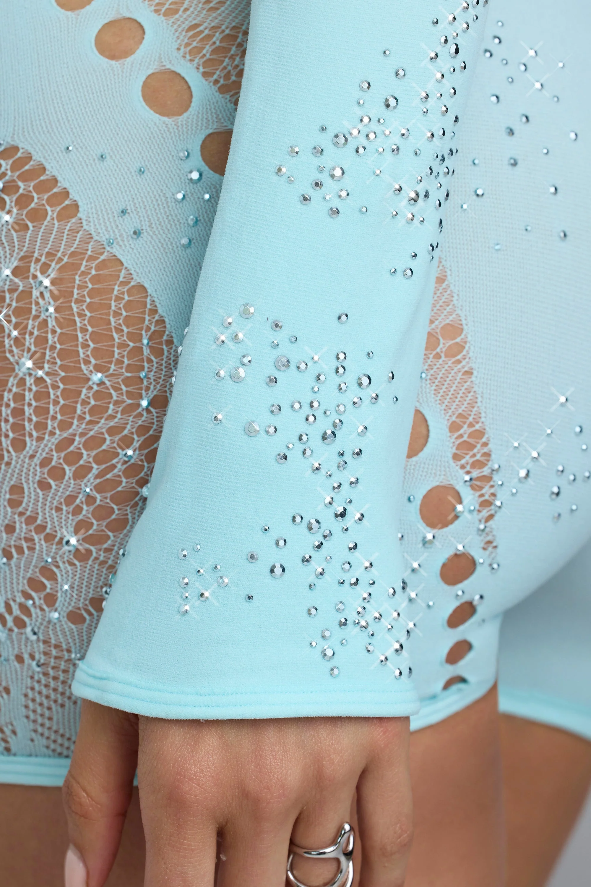 Embellished Cropped Shrug in Ice Blue - Image 5