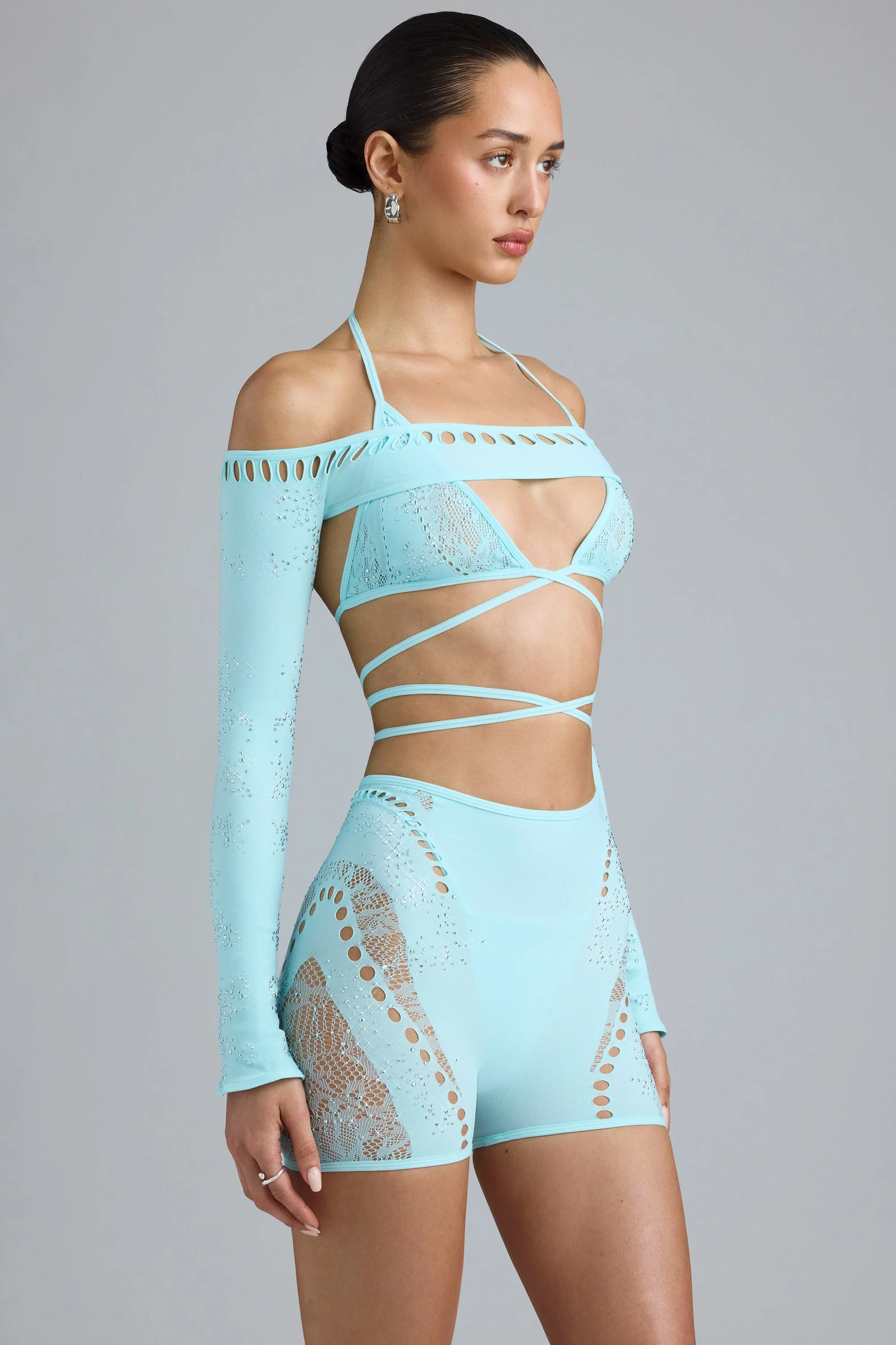 Embellished Cropped Shrug in Ice Blue - Image 6