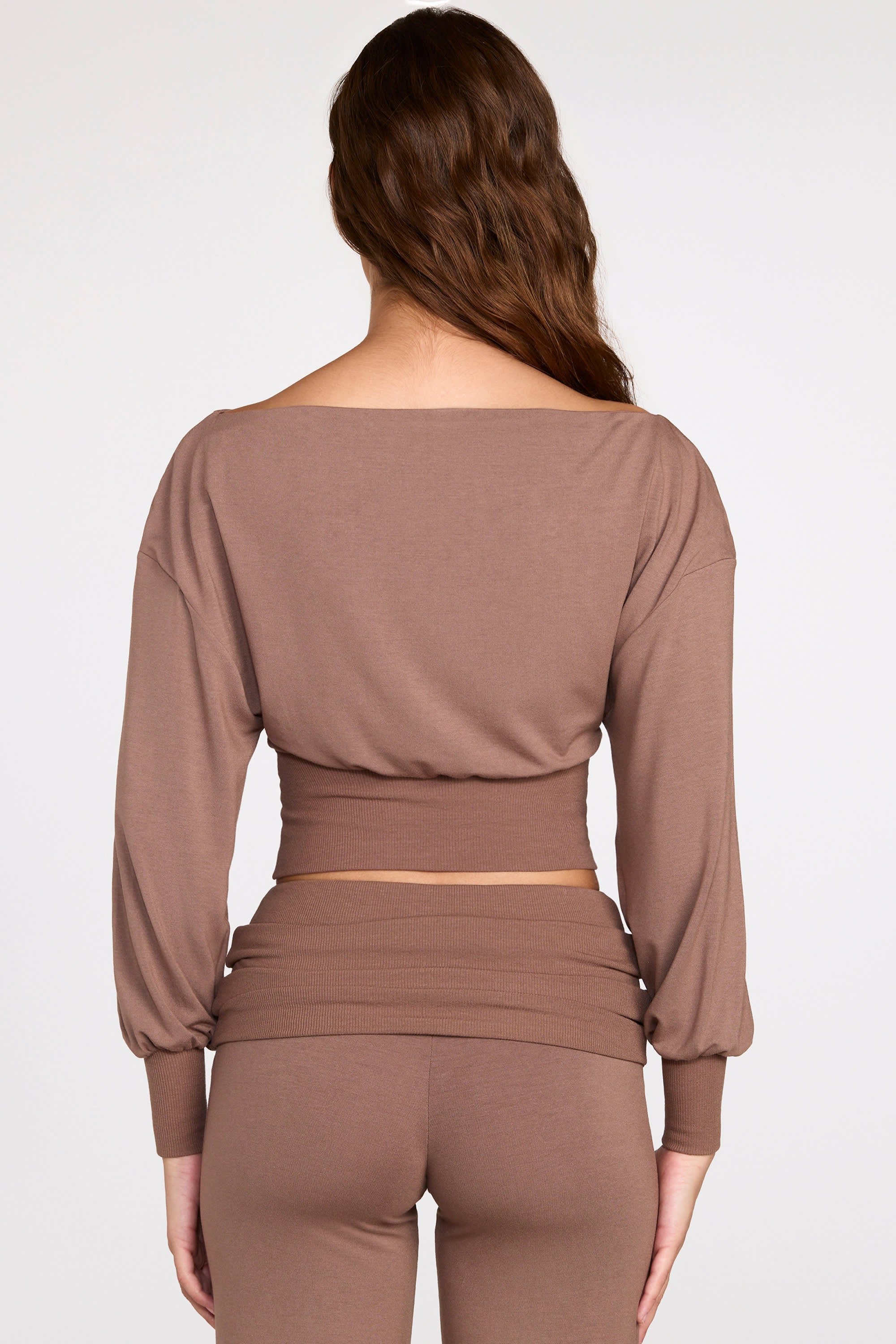 Modal Off-Shoulder Long-Sleeve Top in Mocha - Image 3