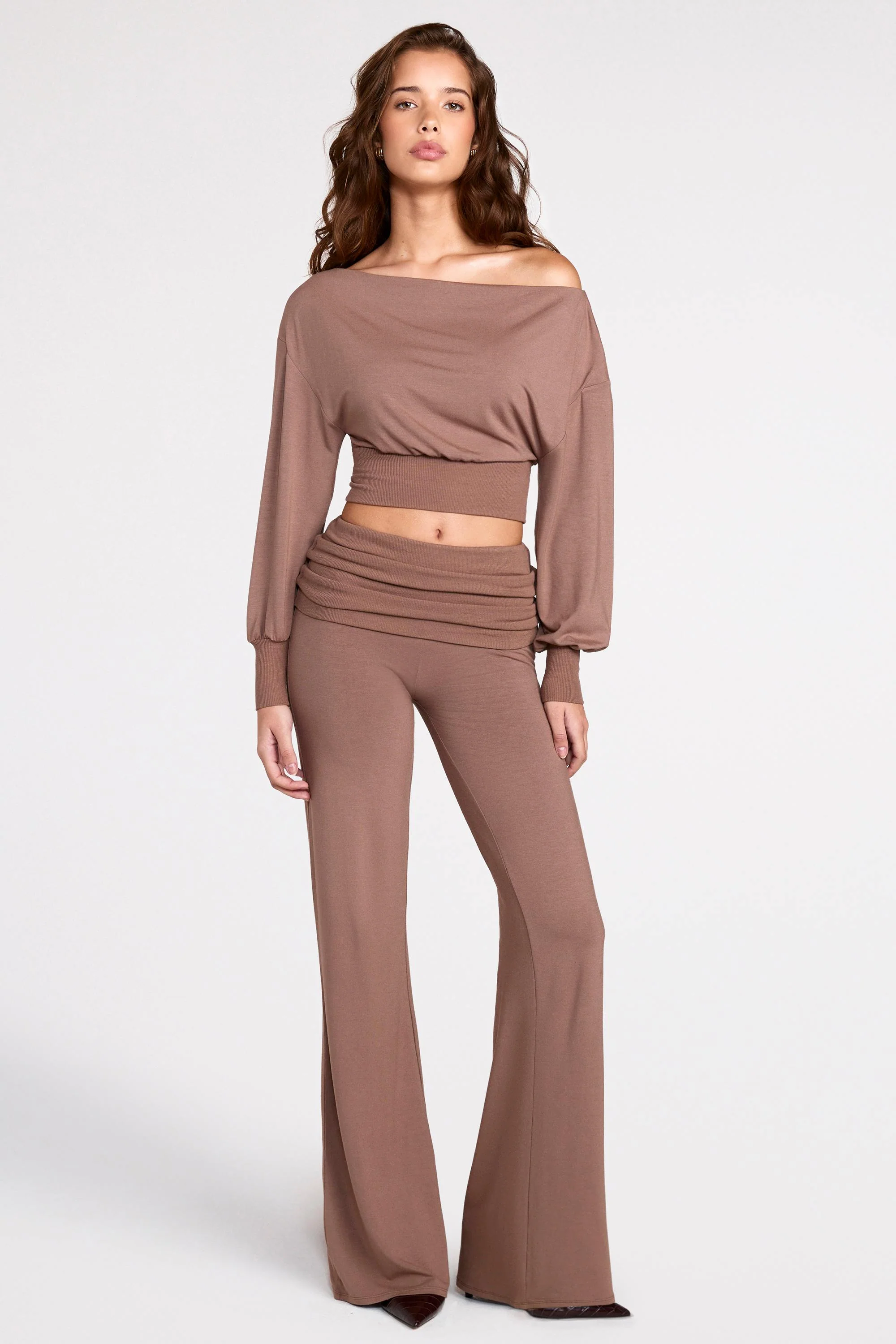 Modal Off-Shoulder Long-Sleeve Top in Mocha - Image 8