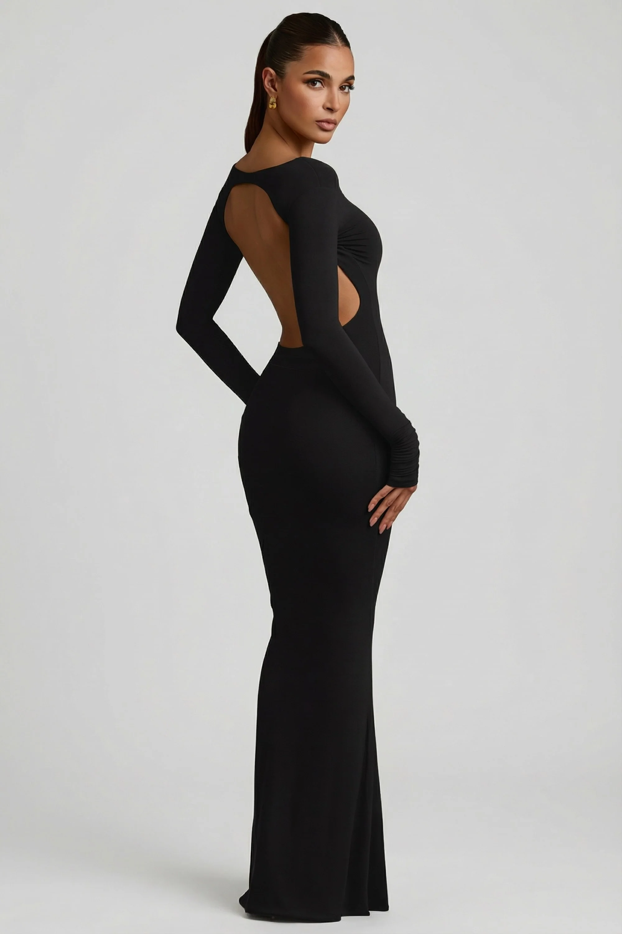 Modal Ruched Backless Maxi Dress in Black - Image 6