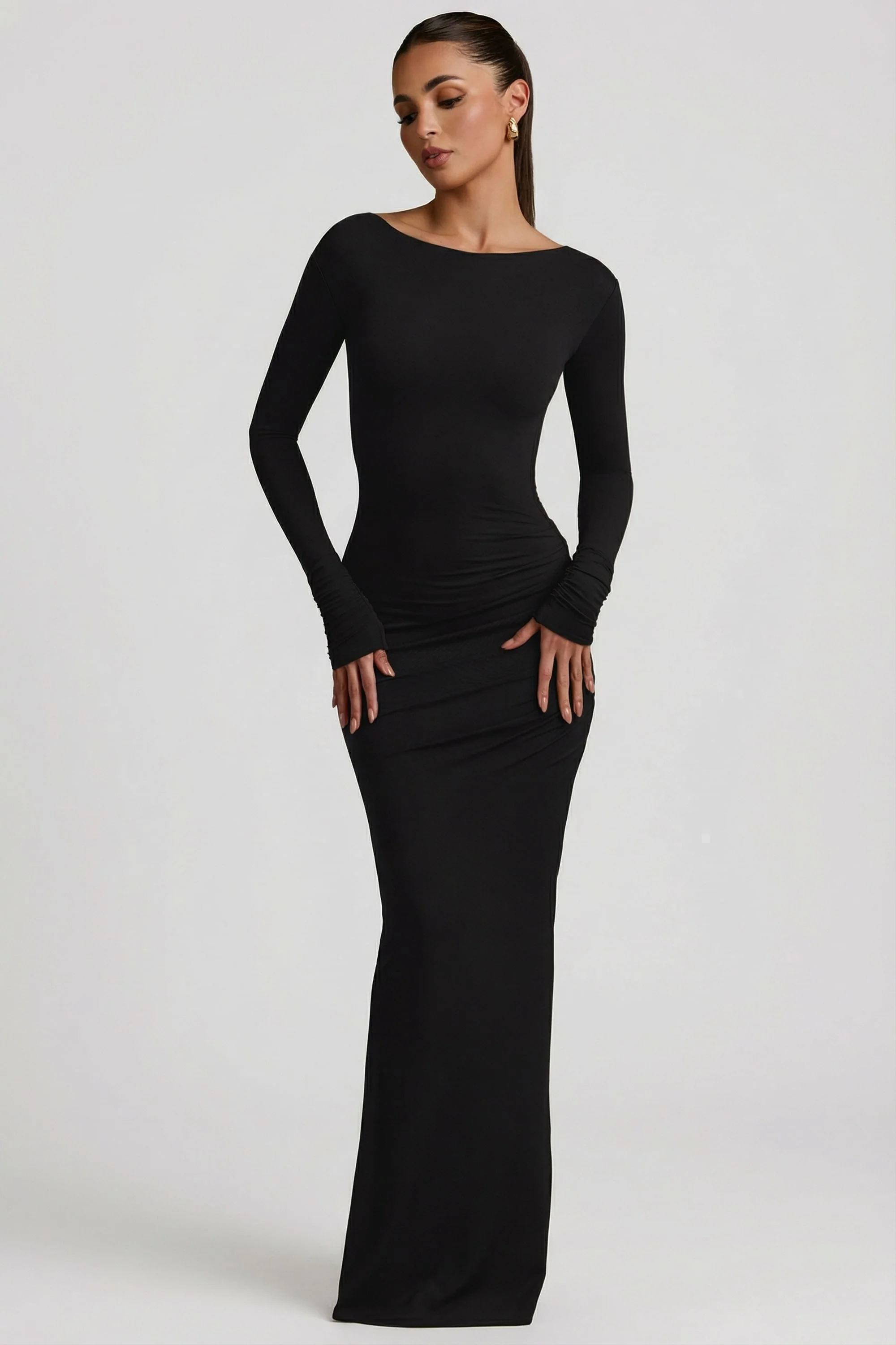 Modal Ruched Backless Maxi Dress in Black - Image 7