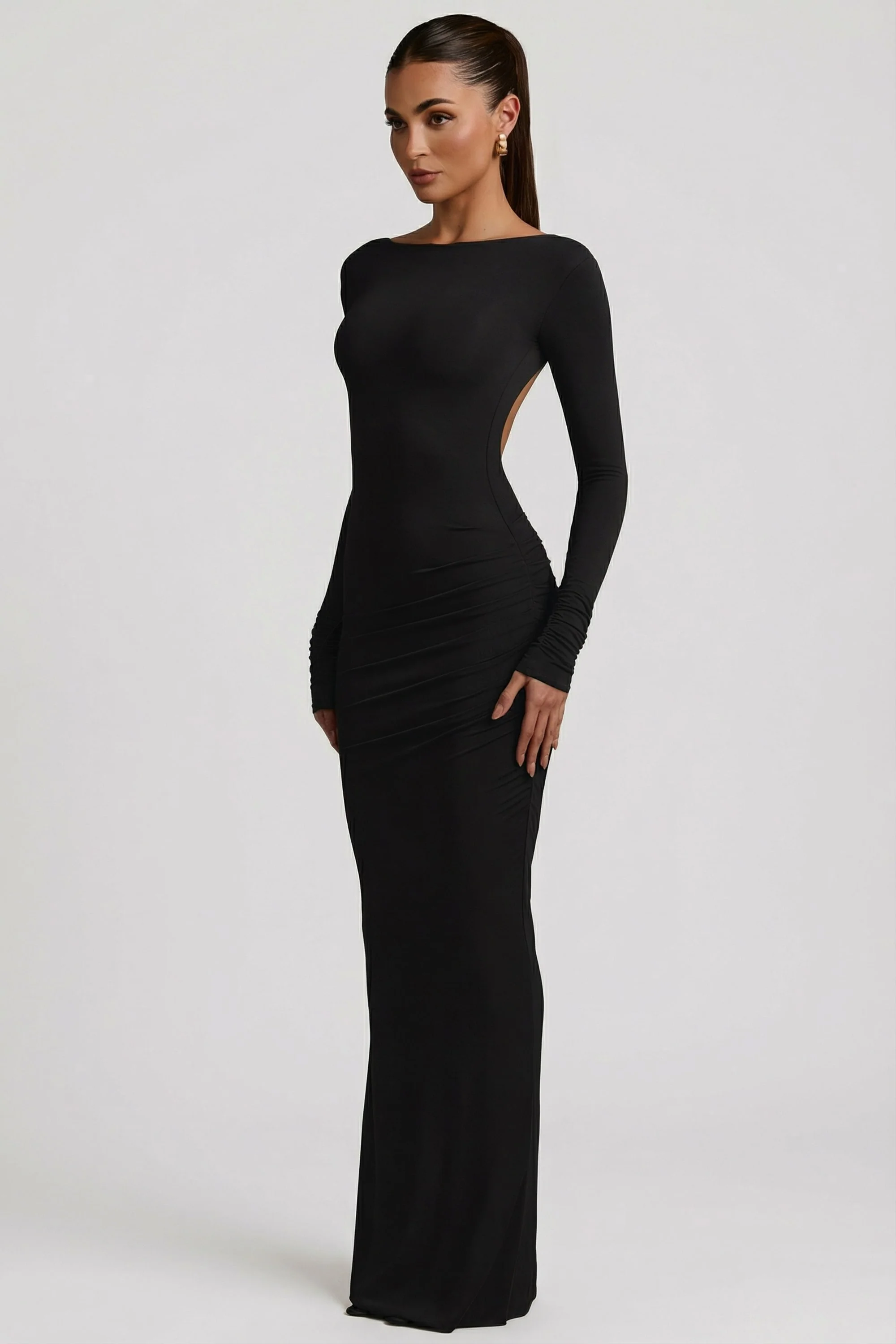 Modal Ruched Backless Maxi Dress in Black - Image 8