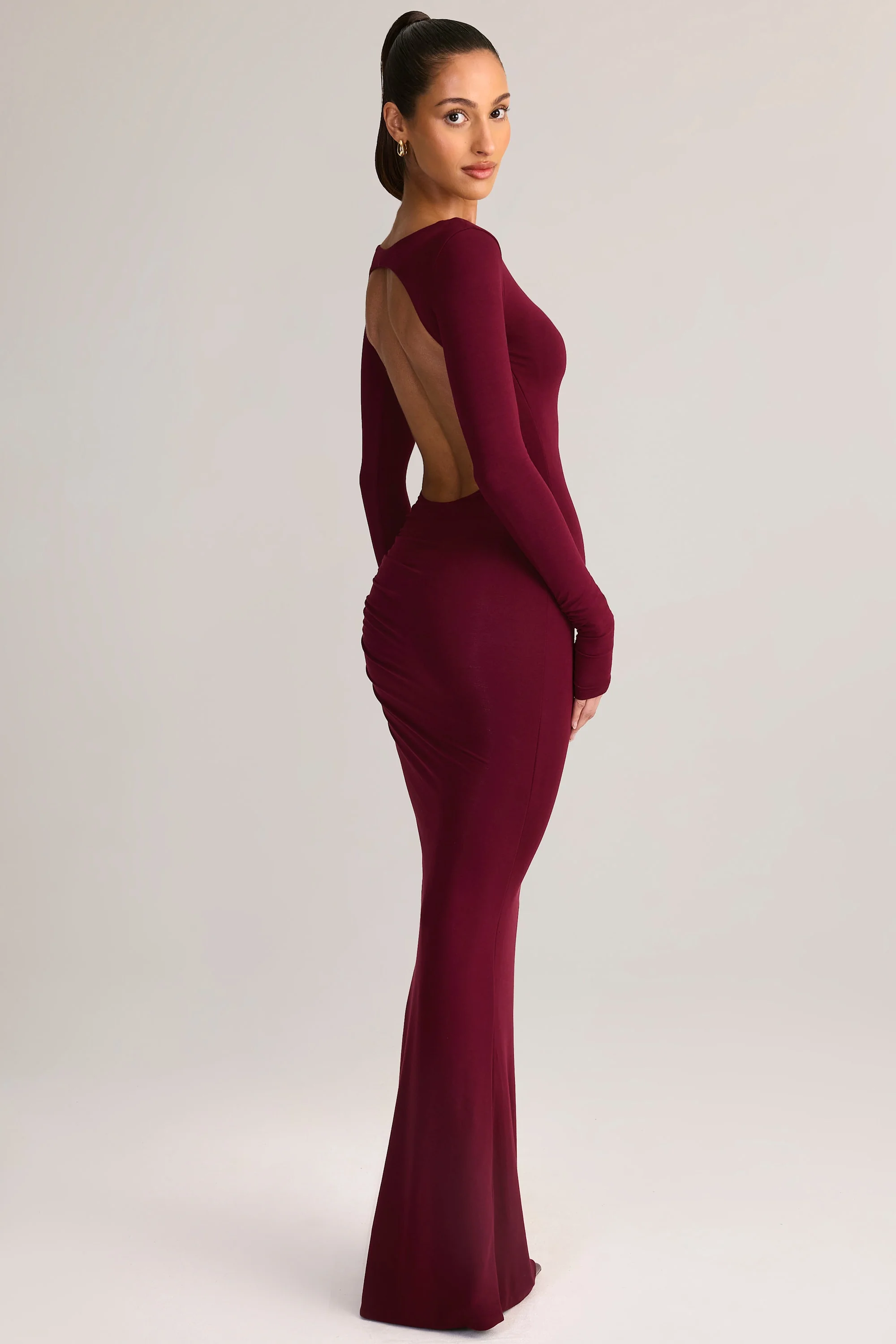 Modal Ruched Backless Maxi Dress in Wine - Image 3