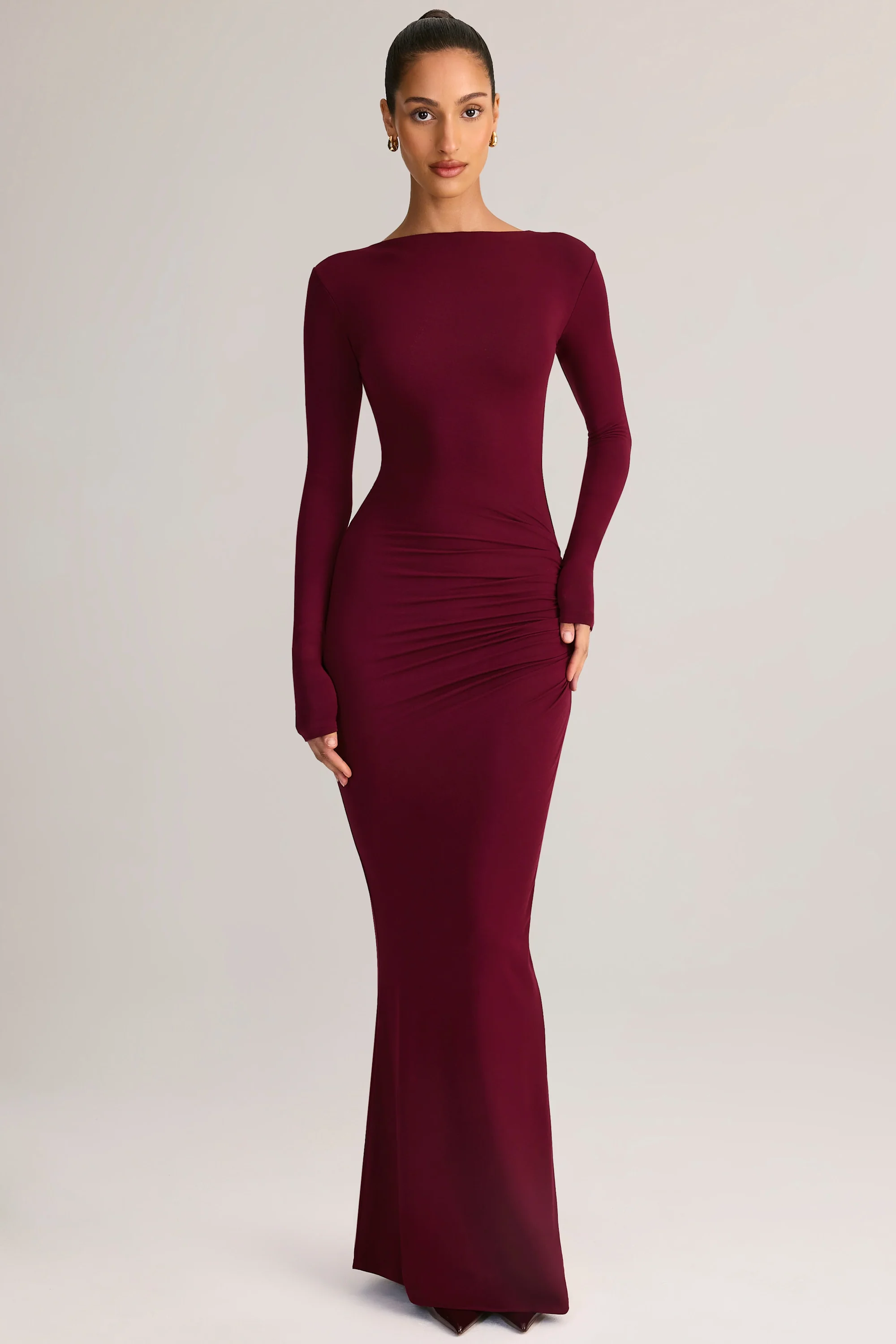 Modal Ruched Backless Maxi Dress in Wine - Image 6
