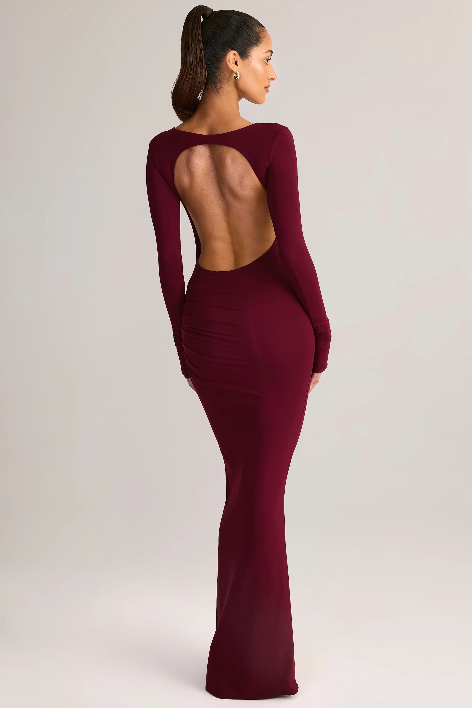 Modal Ruched Backless Maxi Dress in Wine - Image 7