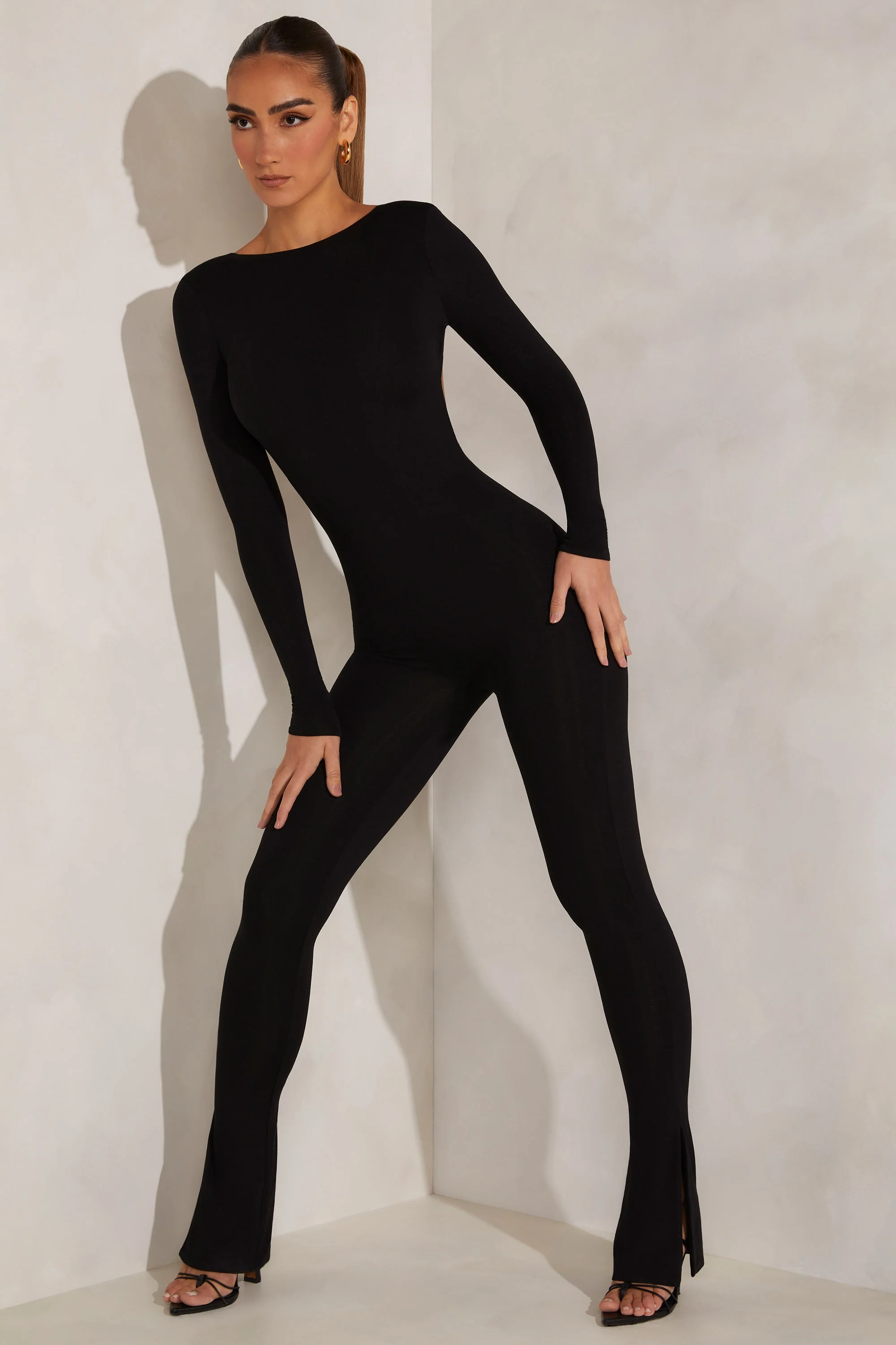 High Neck Open Back Jumpsuit in Black - Image 5