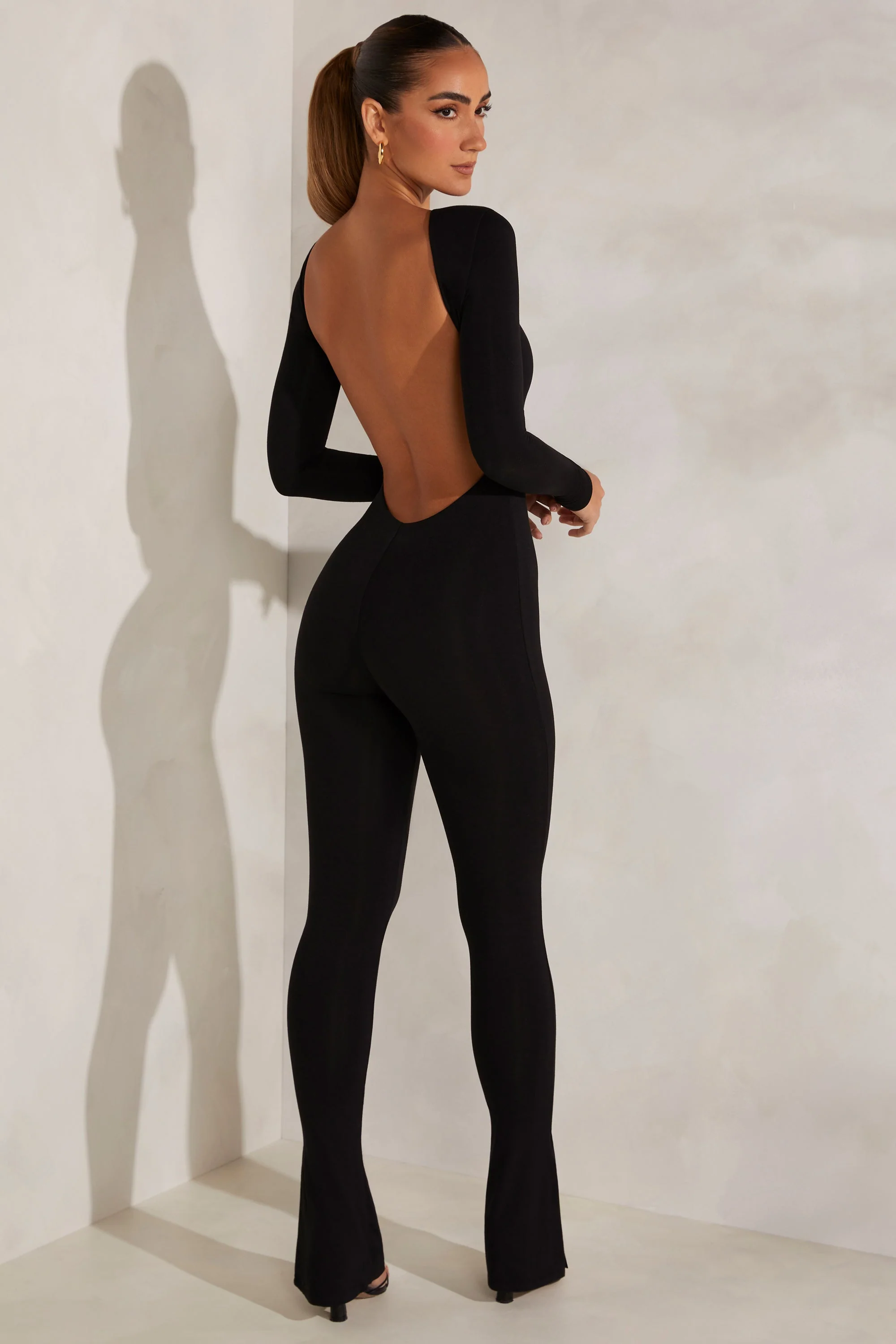High Neck Open Back Jumpsuit in Black - Image 7