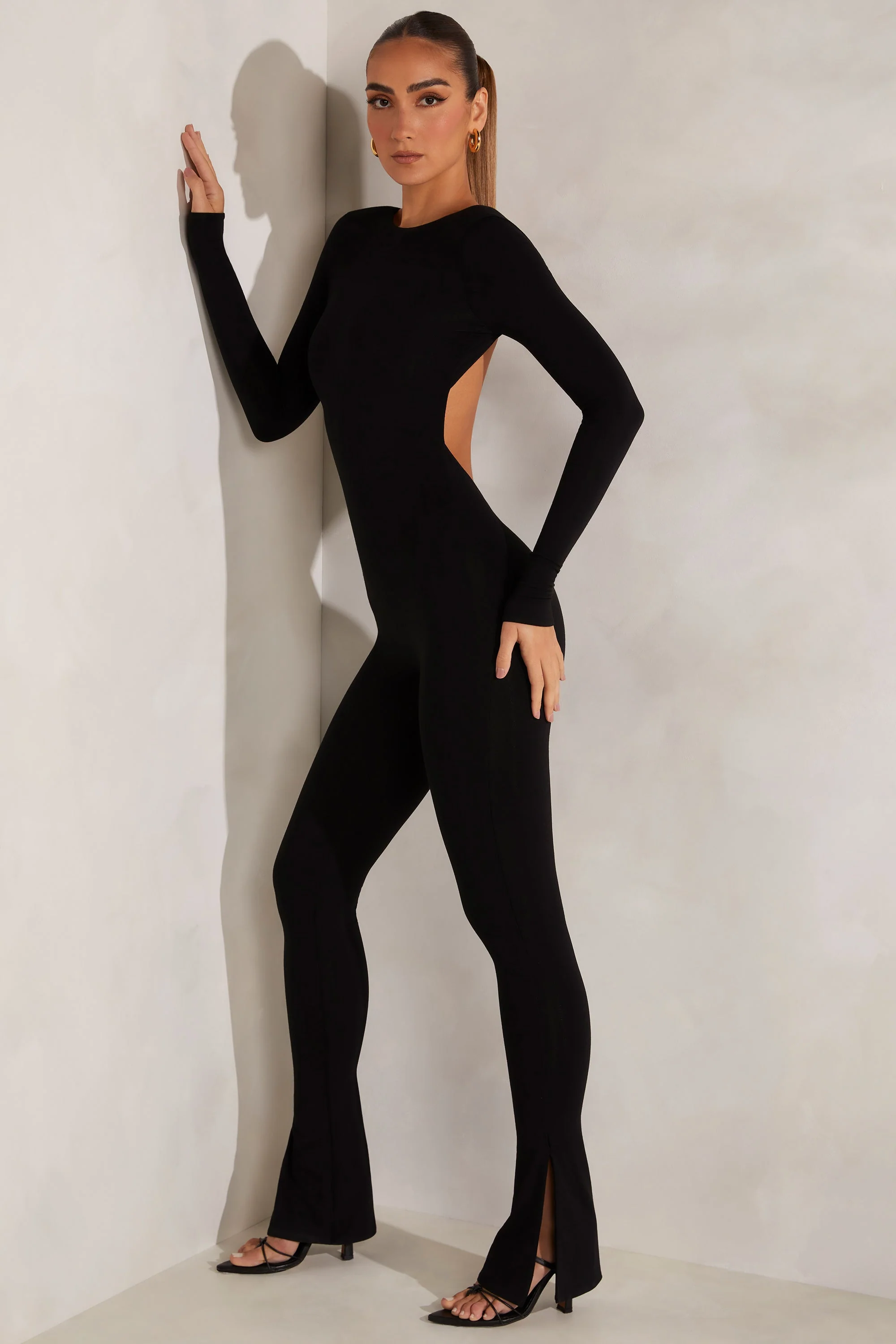 High Neck Open Back Jumpsuit in Black - Image 8