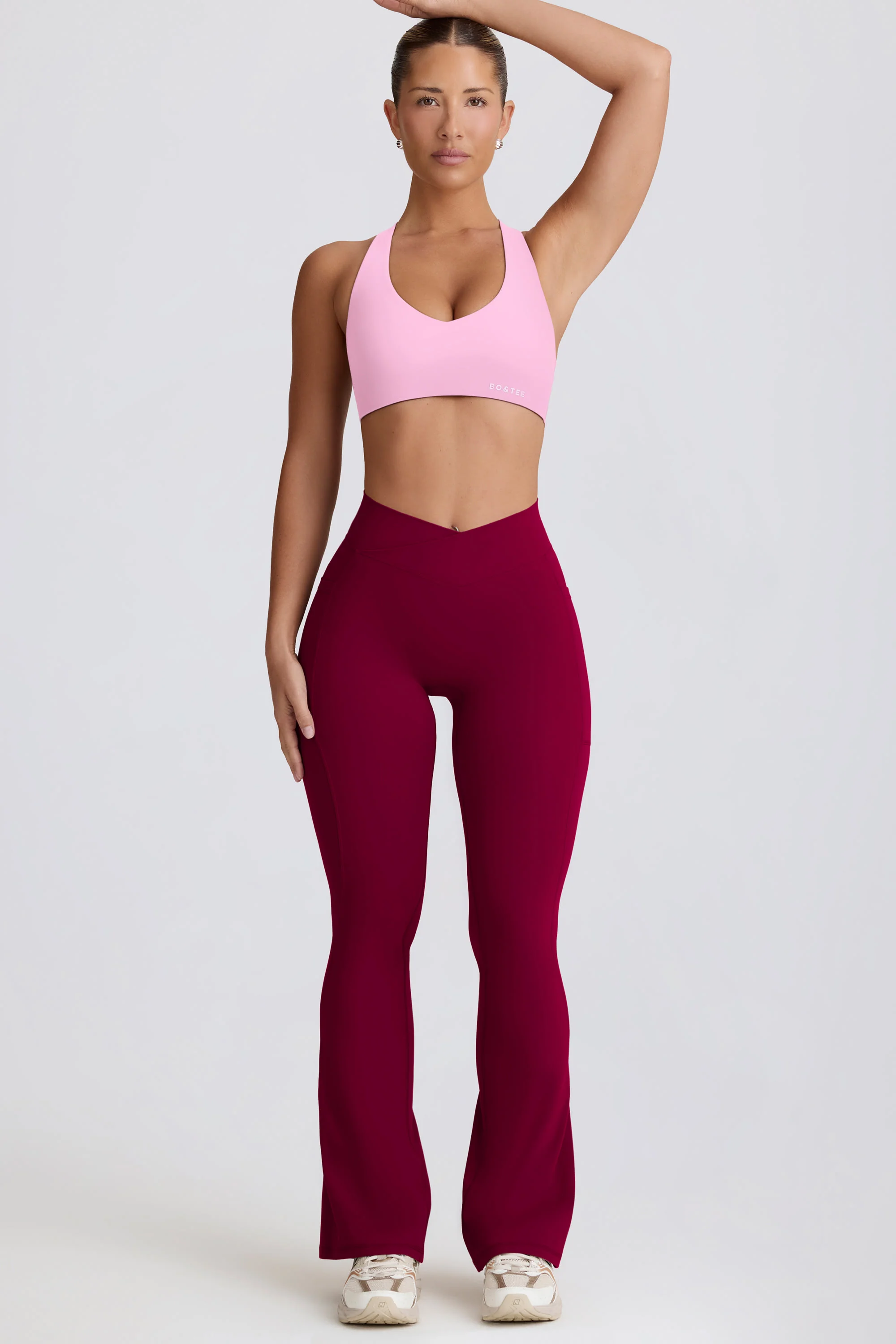 Soft Active V-Waist Pocket Flared Leggings in Burgundy - Image 10