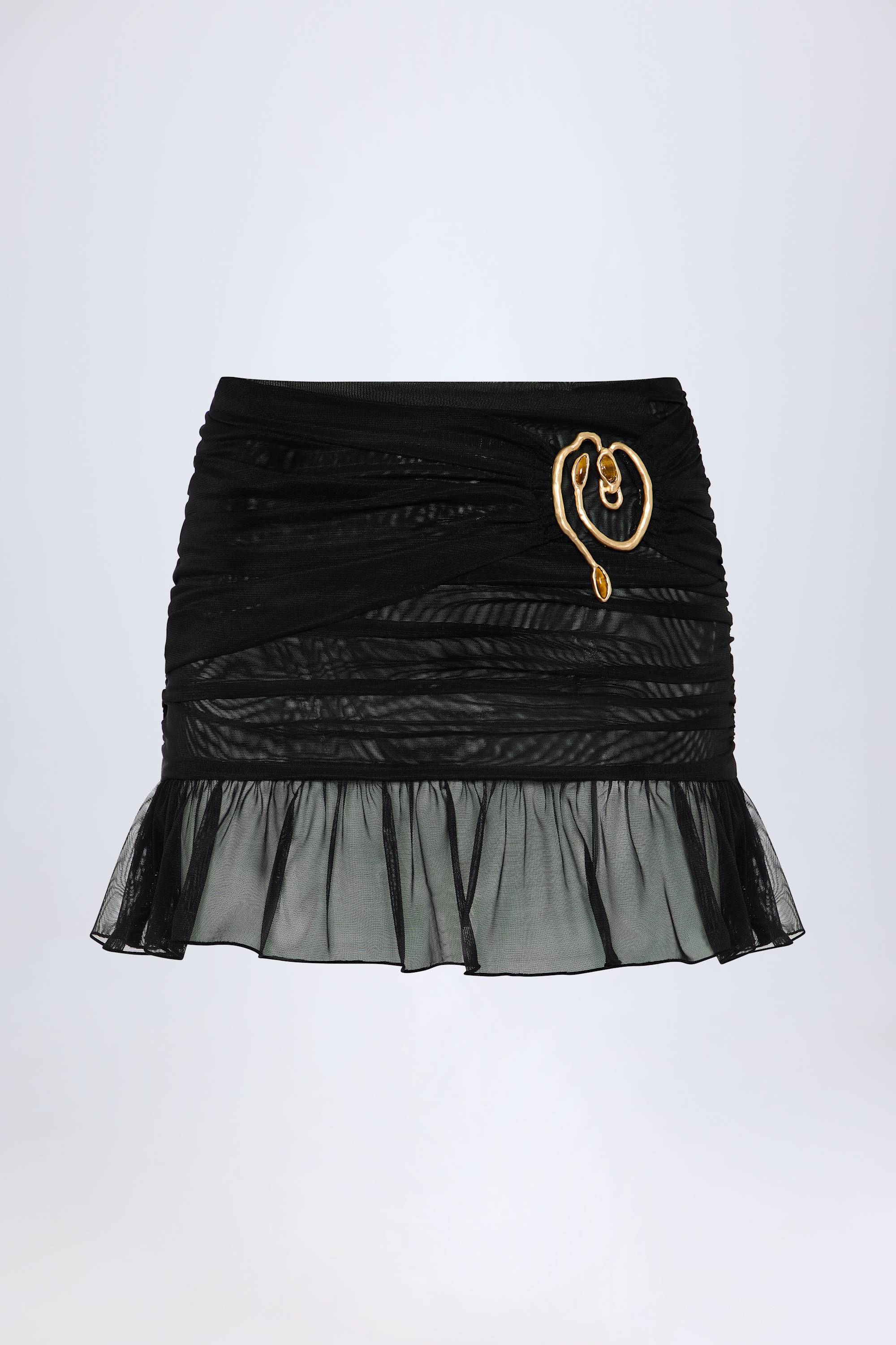 Hardware-Detail Ruffled Mid-Rise Mini Skirt in Black - Image 3