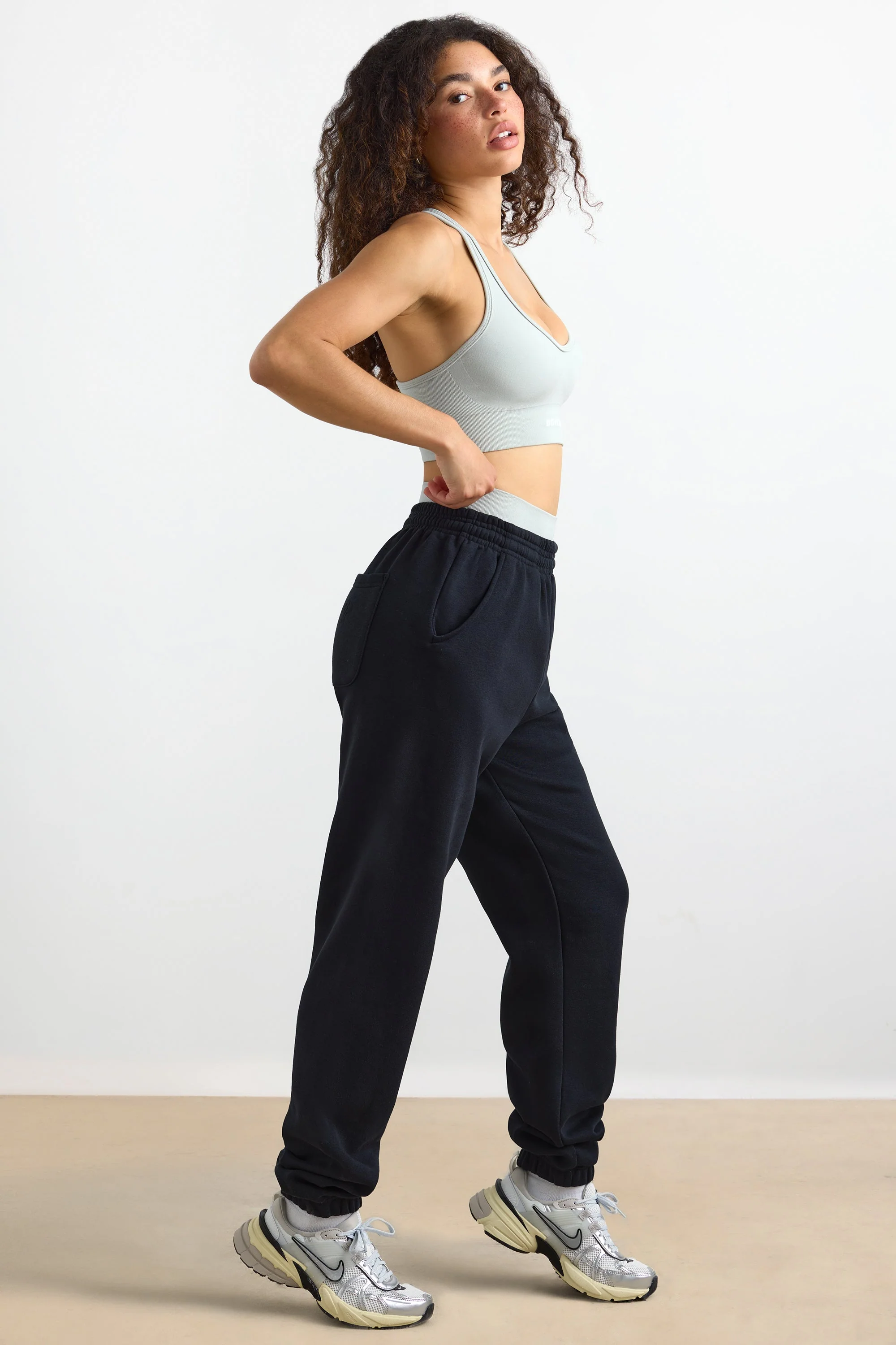 Cotton Fleece Mid-Rise Joggers in Black - Image 3