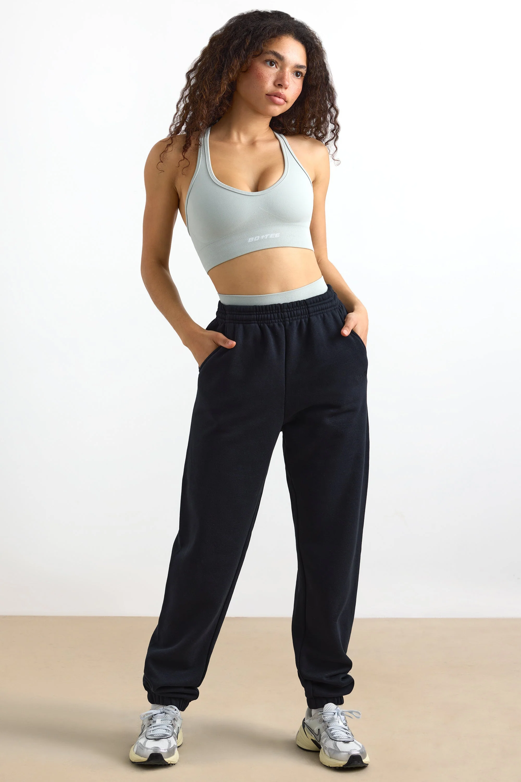 Cotton Fleece Mid-Rise Joggers in Black - Image 6