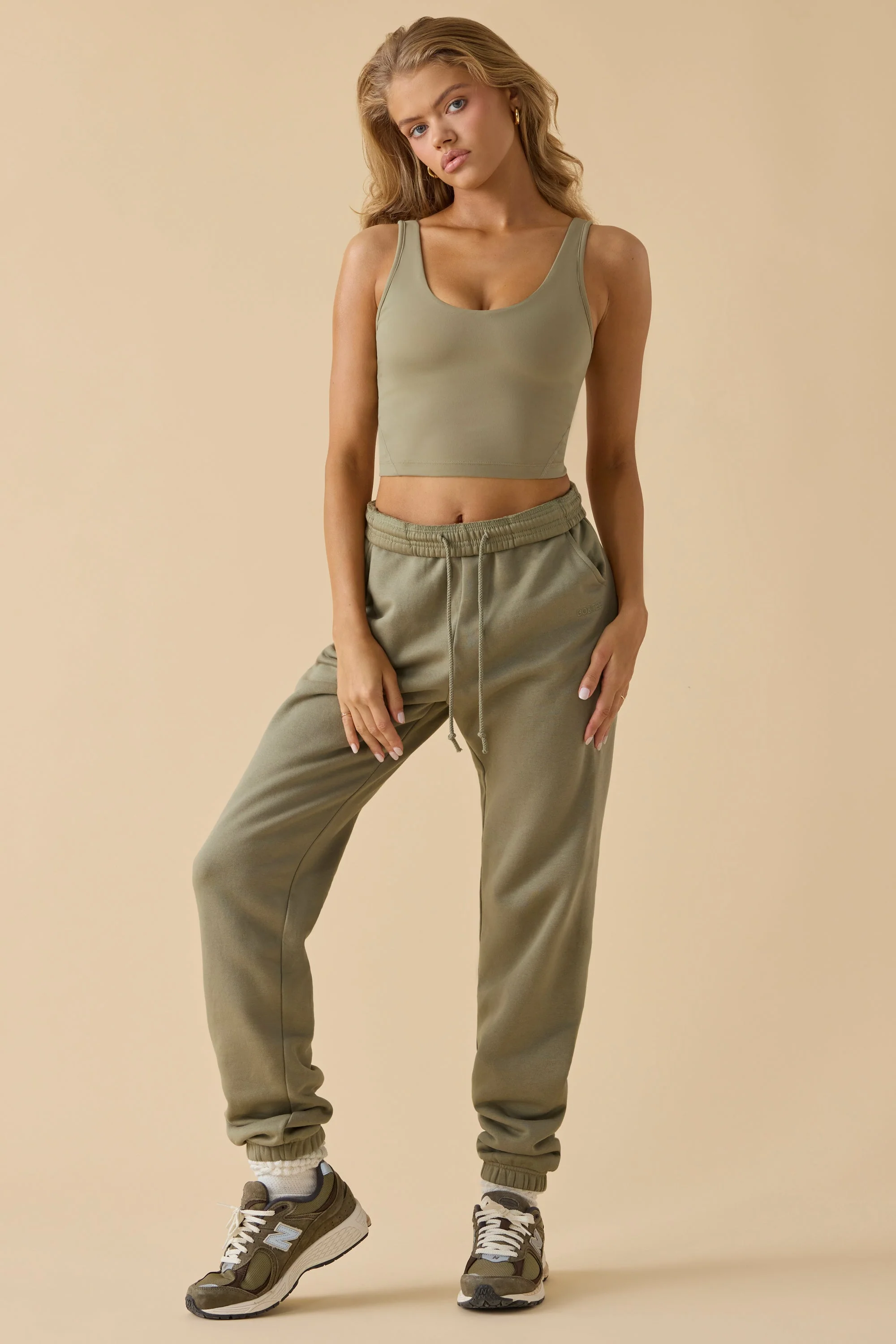 Cotton Fleece Mid-Rise Joggers in Khaki Green - Image 5