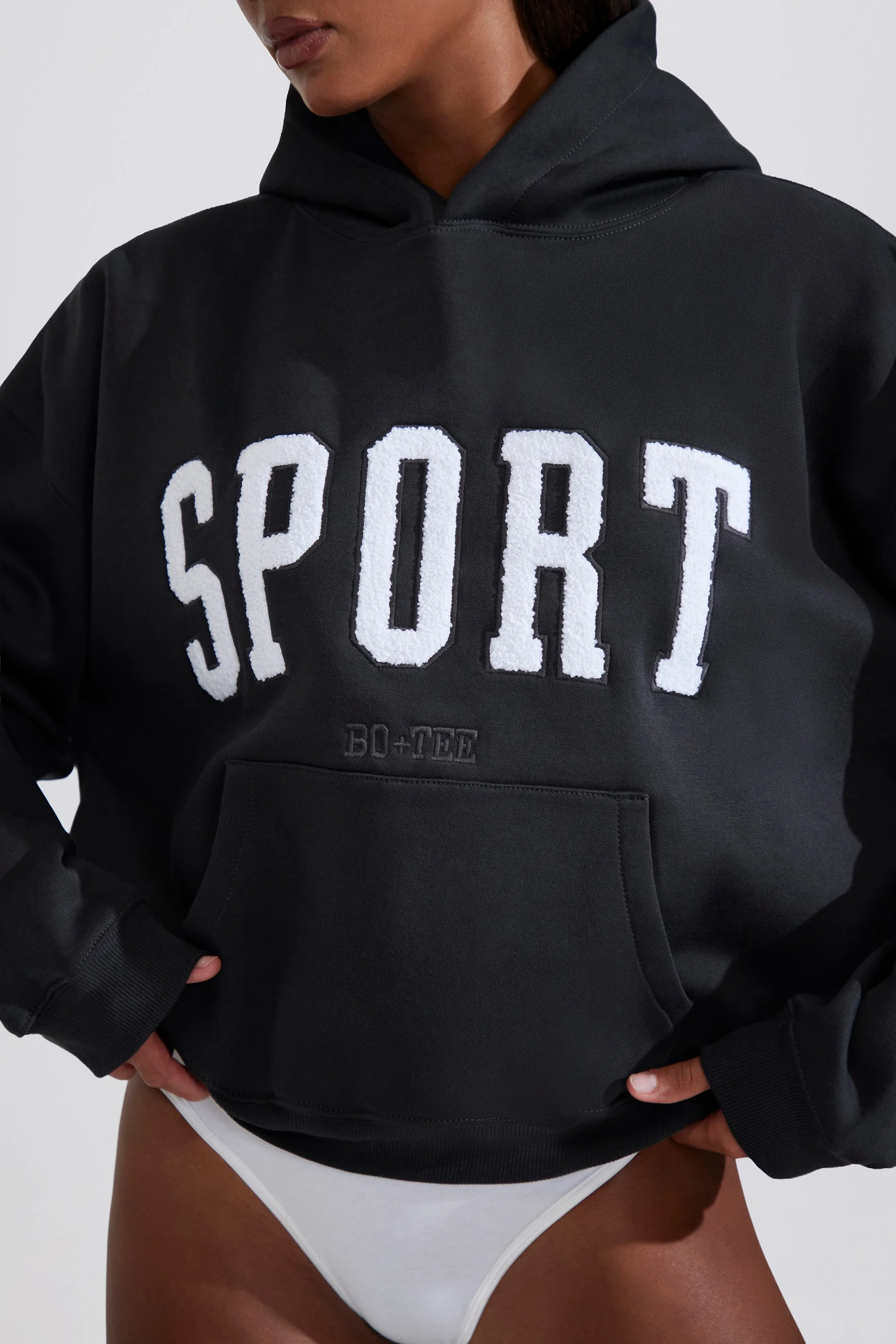 Soft Cotton Fleece Oversized Hoodie in Black - Image 4