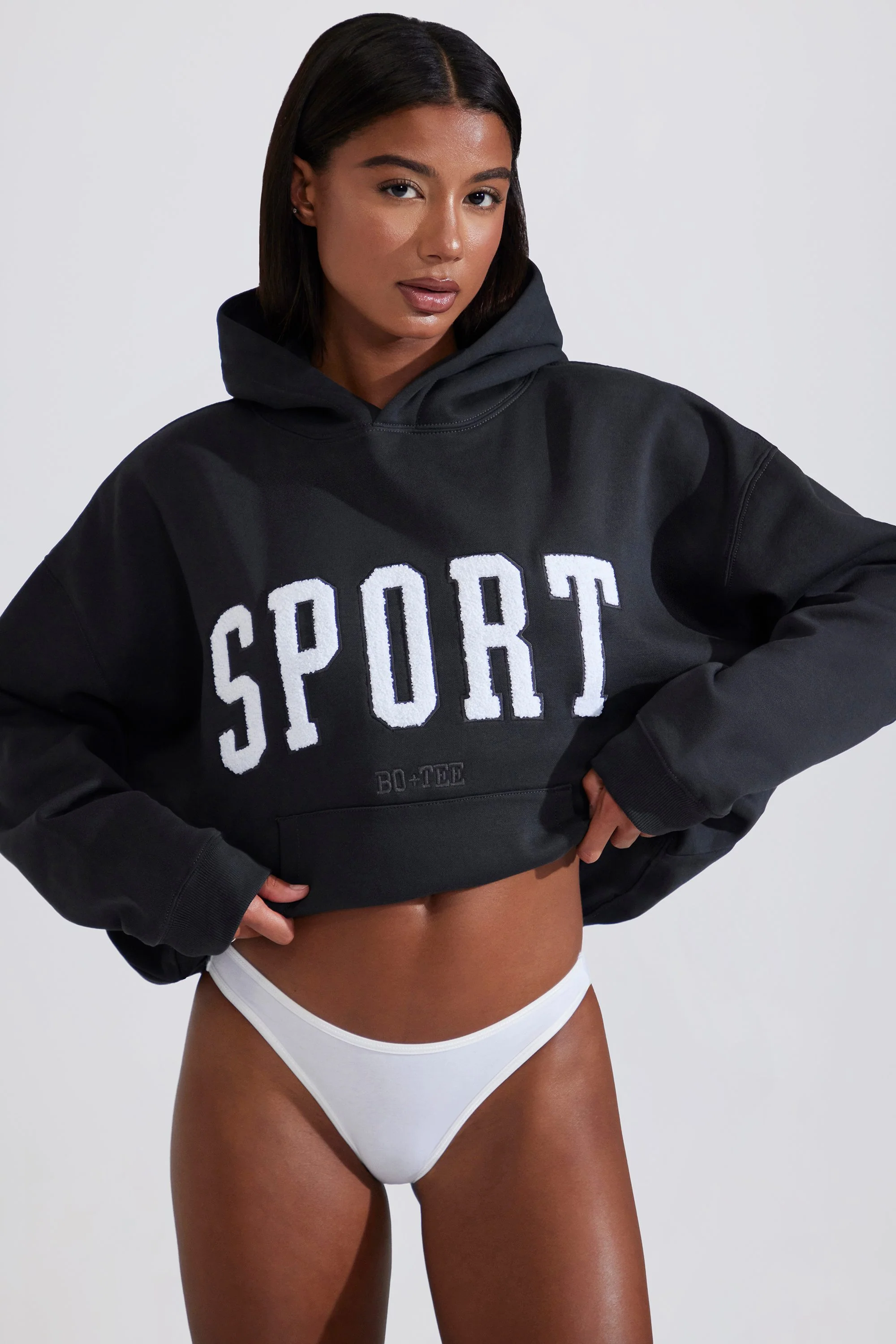 Soft Cotton Fleece Oversized Hoodie in Black - Image 7