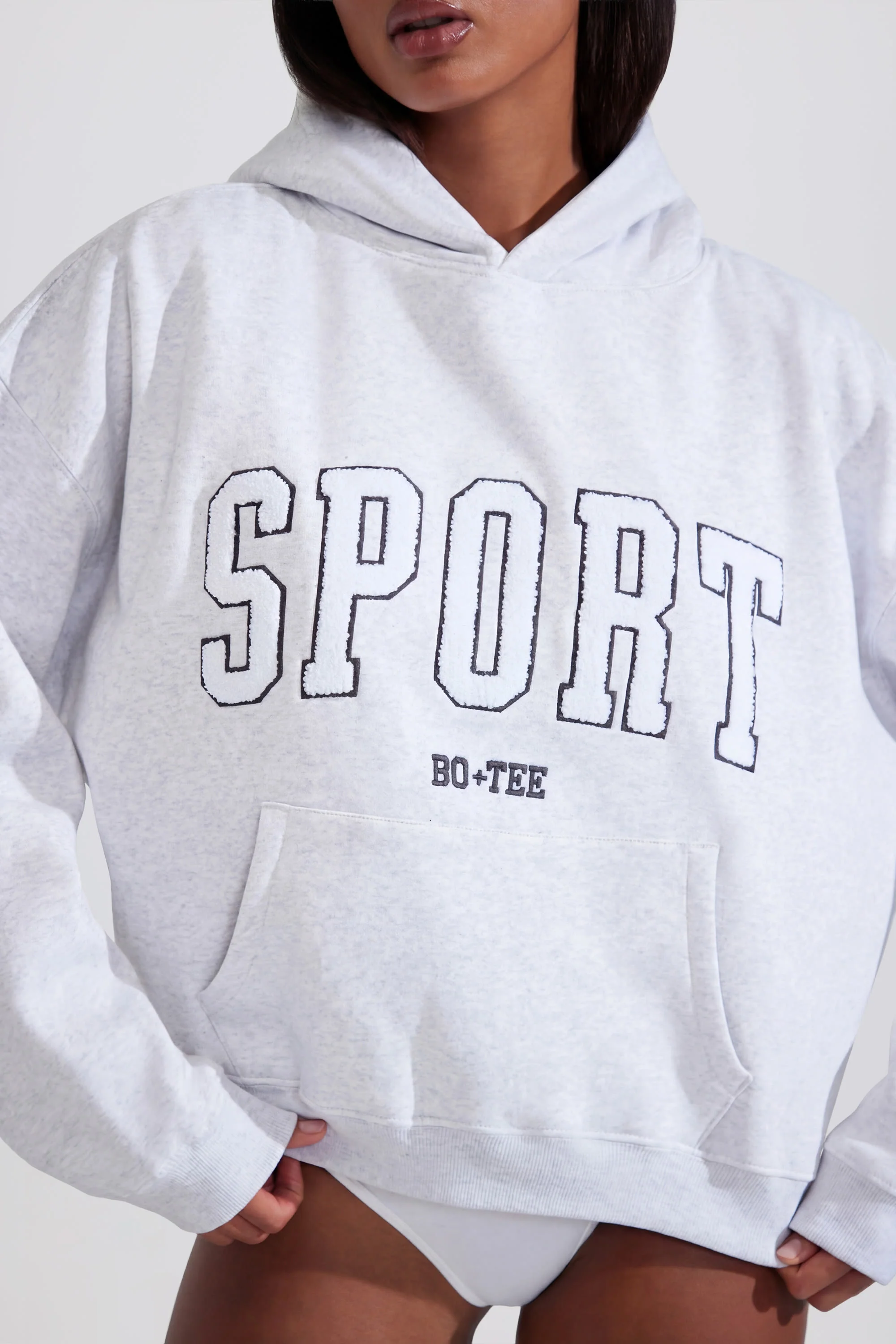 Soft Cotton Fleece Oversized Hoodie in Marl Grey - Image 4