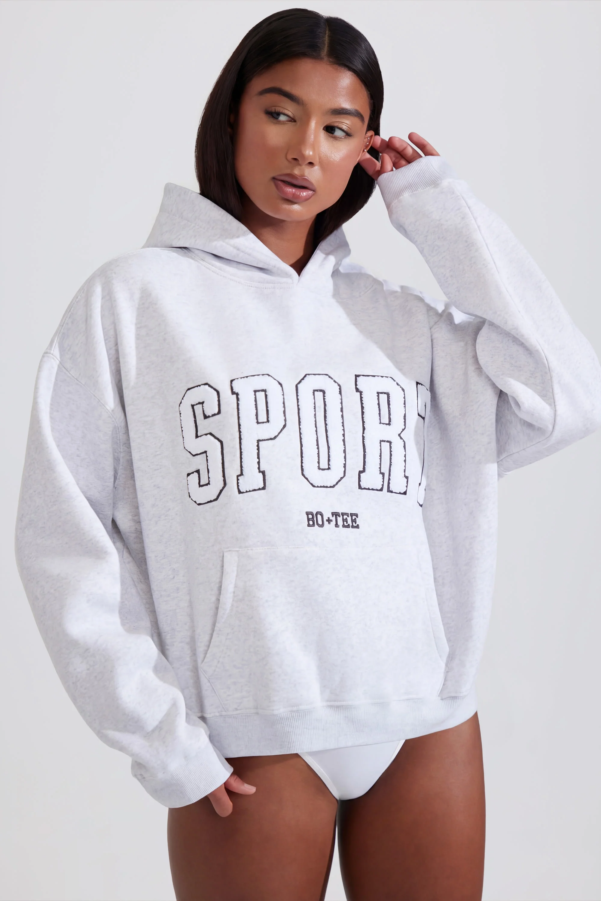 Soft Cotton Fleece Oversized Hoodie in Marl Grey - Image 5