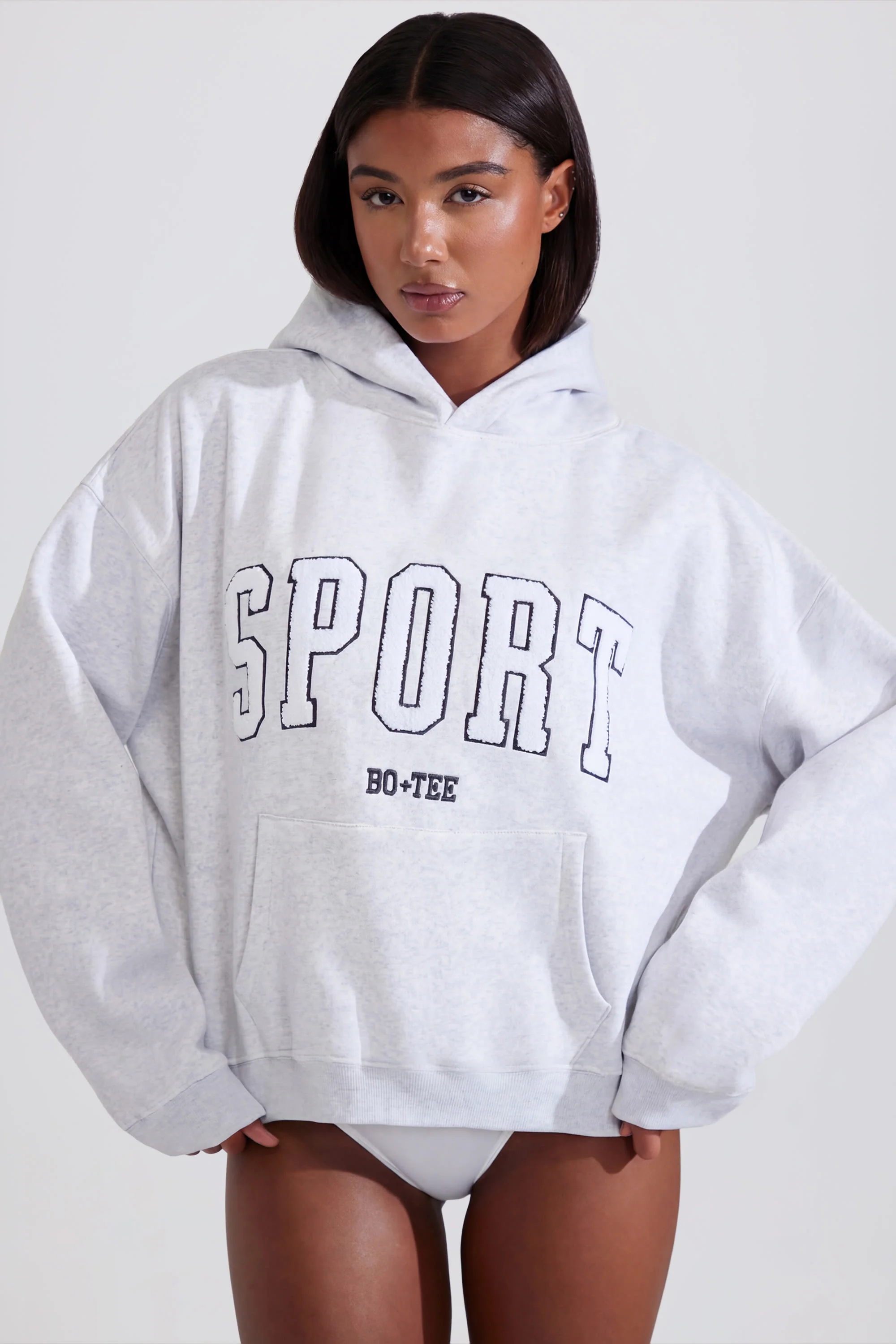 Soft Cotton Fleece Oversized Hoodie in Marl Grey - Image 6