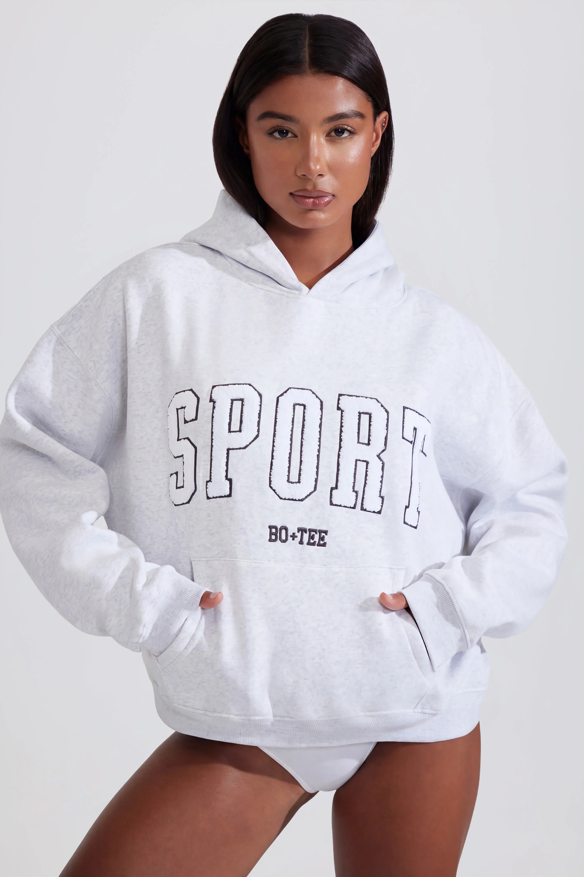 Soft Cotton Fleece Oversized Hoodie in Marl Grey - Image 8