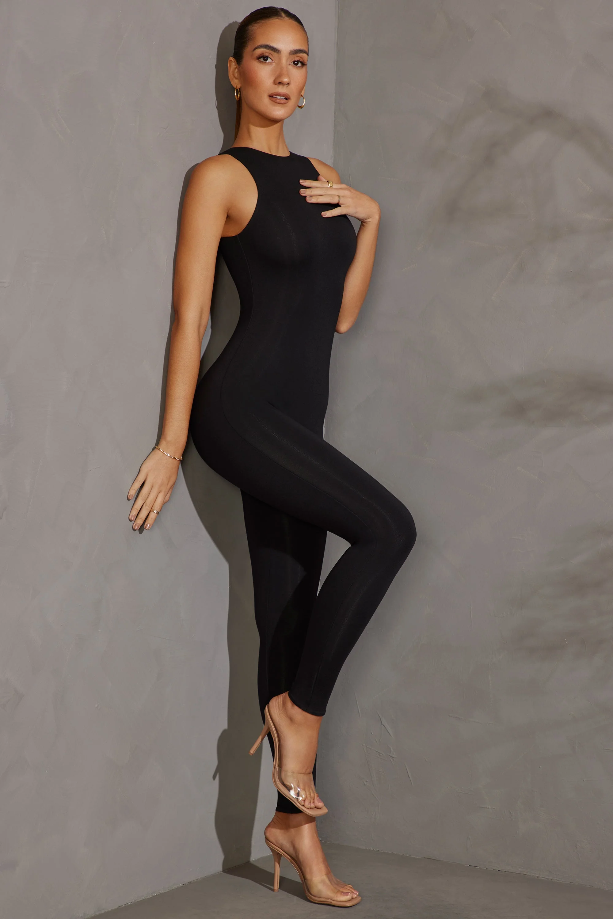 Racer Neck Jumpsuit in Black - Image 5