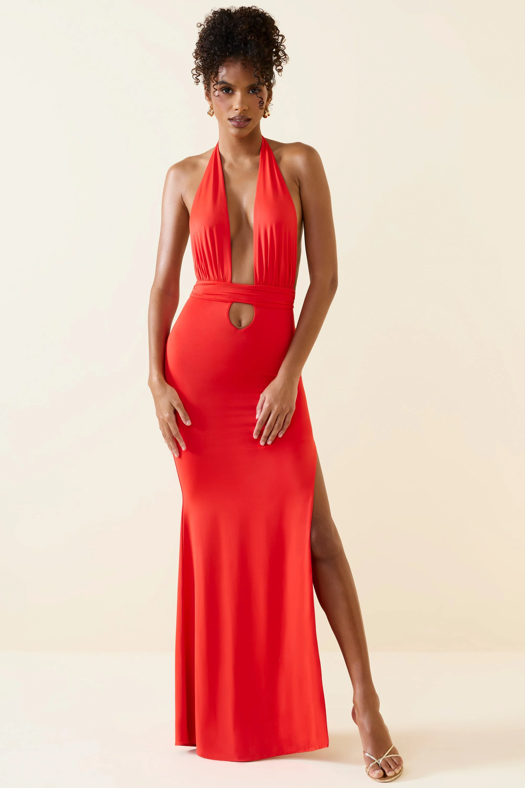 Halterneck Cut-Out Maxi Dress in Scarlet - Image 6