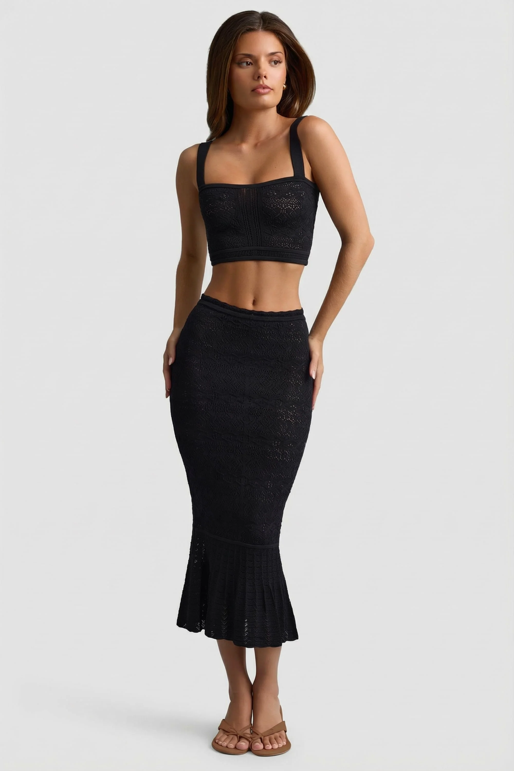 Ruffle-Trim Pointelle-Knit Midaxi Skirt in Black - Image 4