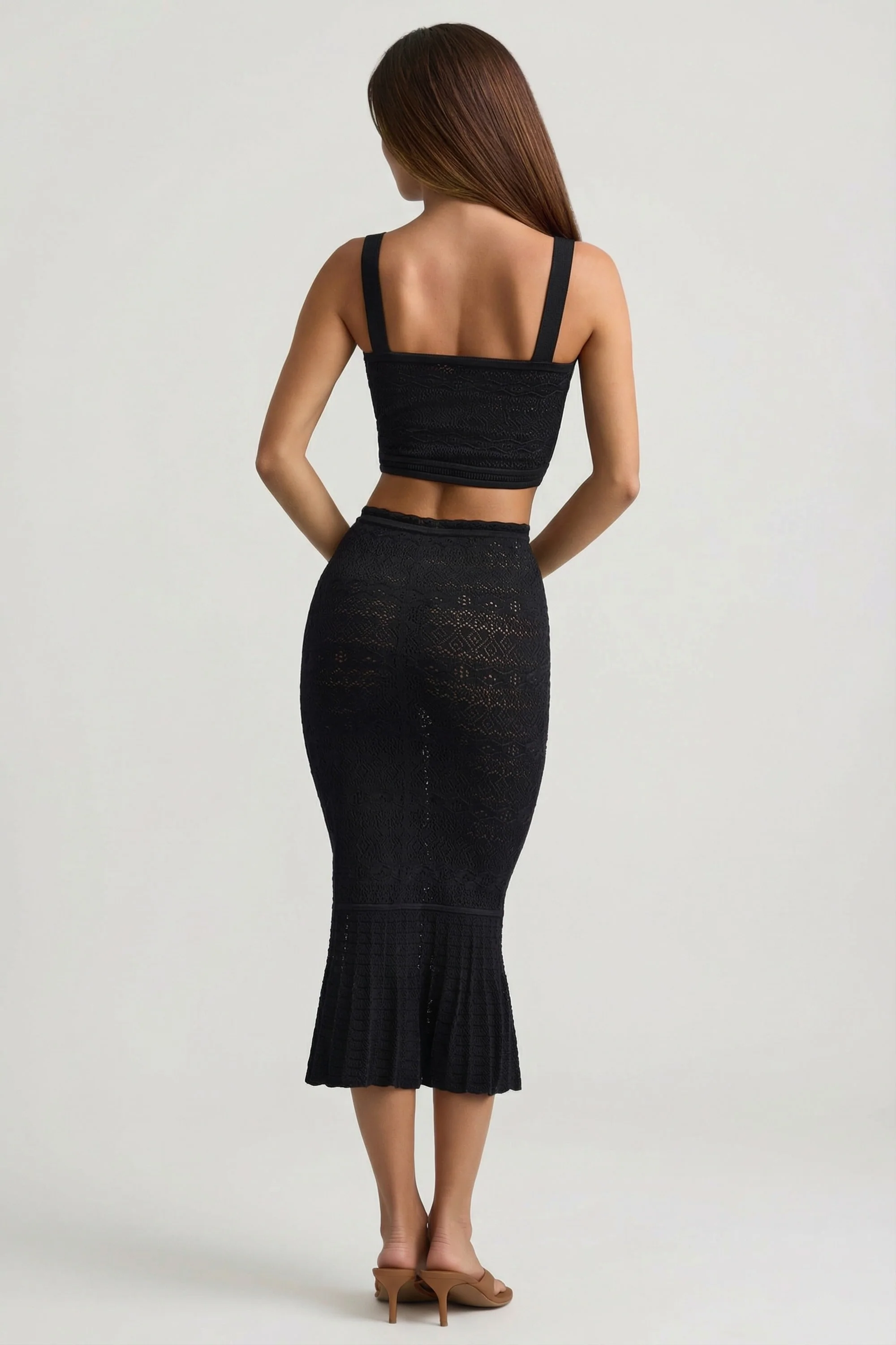 Ruffle-Trim Pointelle-Knit Midaxi Skirt in Black - Image 5
