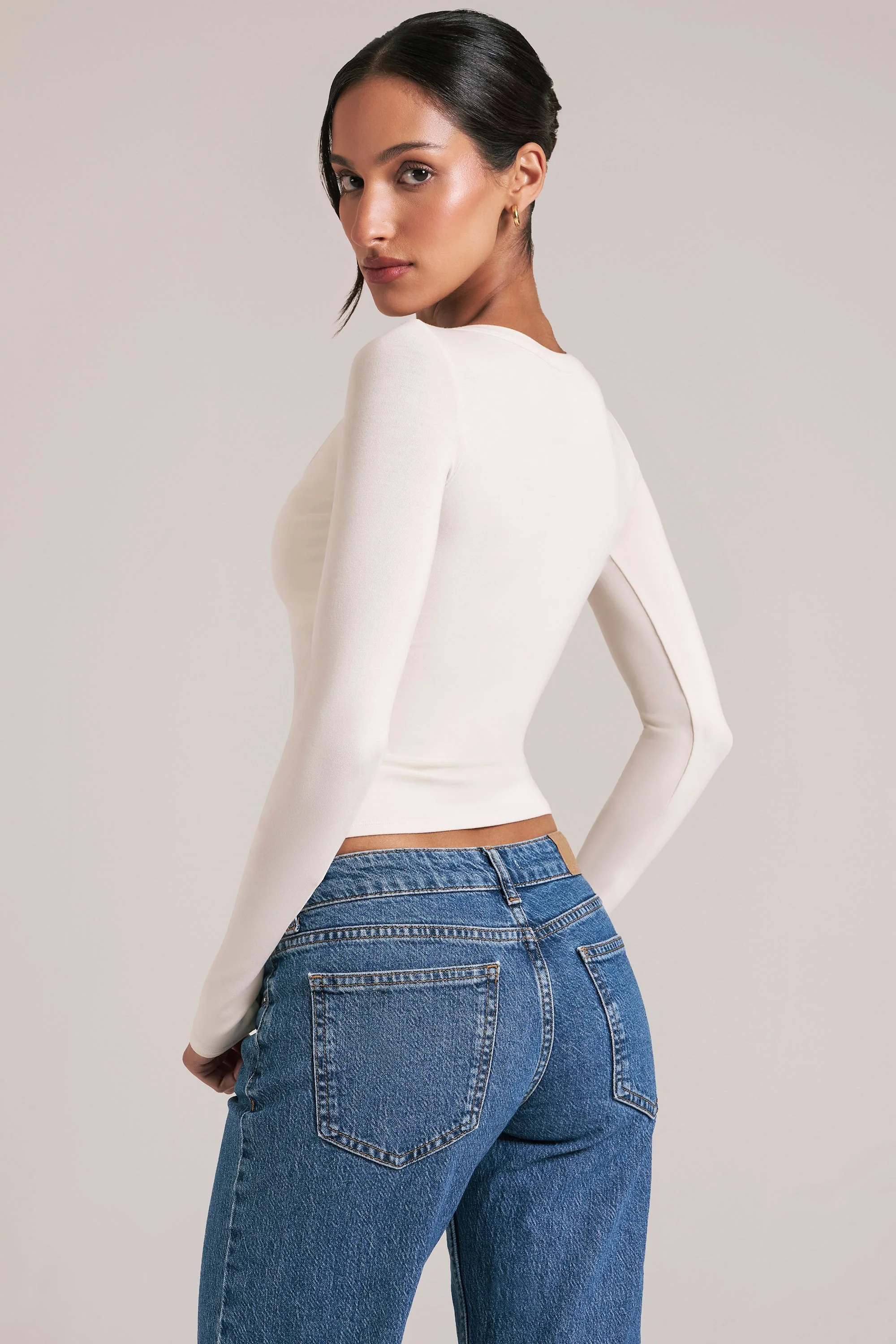 V-Neck Long-Sleeve Top  in Ivory - Image 8